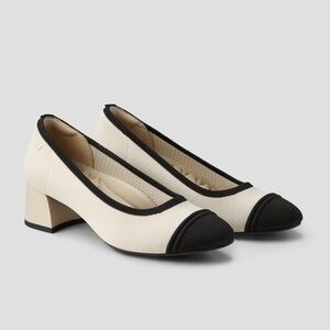 Vivaia Julie Pro Almond Toe Chunky Heels in Beige Black Size 40.5 US 9-9.5